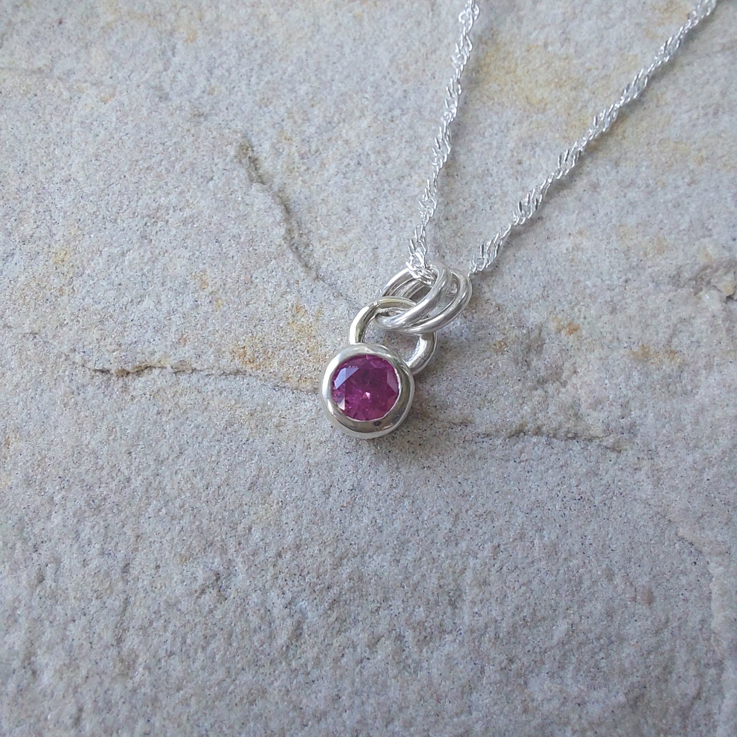 Stunning Lab Ceylon Sapphire and Silver Solitaire Pendant