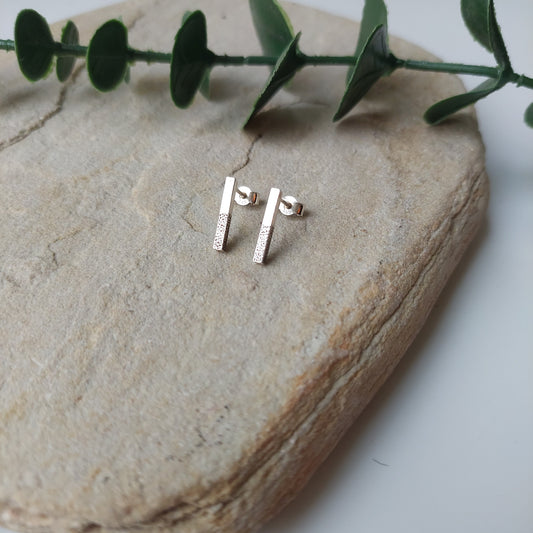 Glitter Texture Drop Bar Sterling Silver Stud Earrings