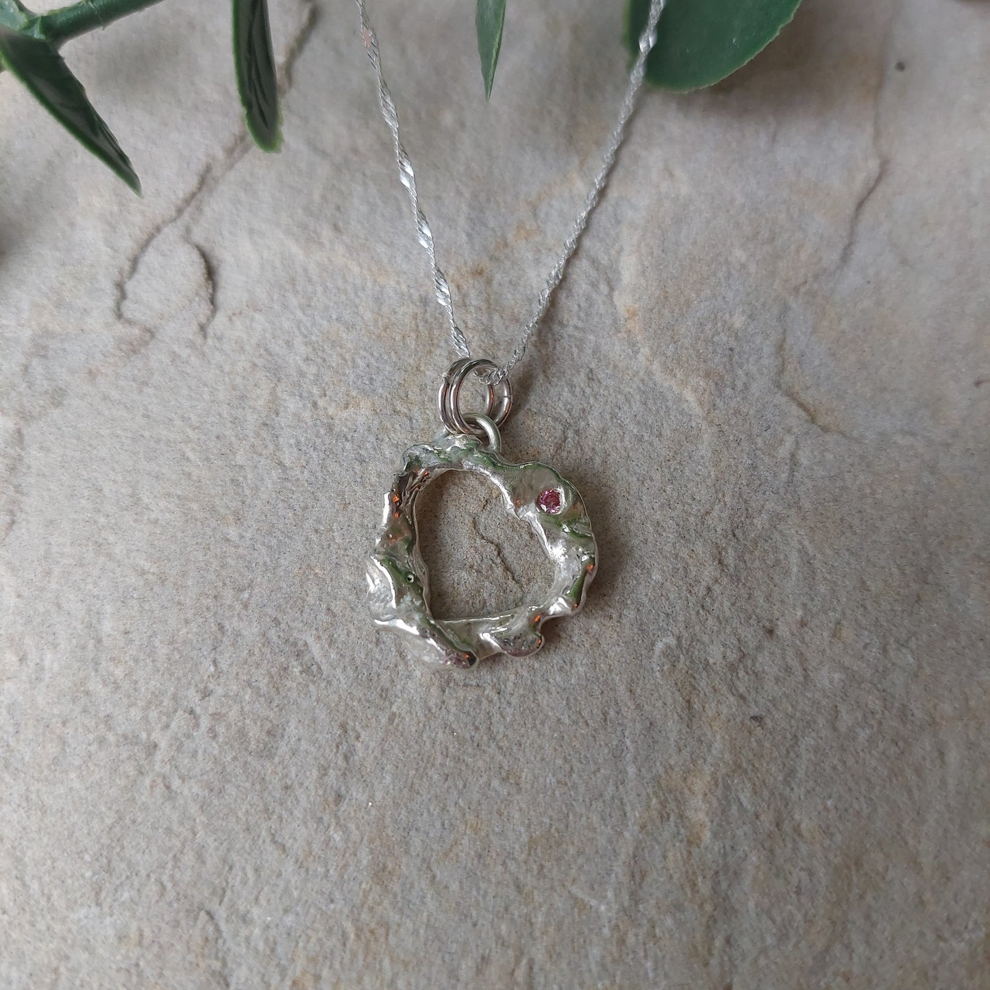 'Melt My Heart' - Molten Sterling Silver Heart Pendant with a Pink CZ Sparkle