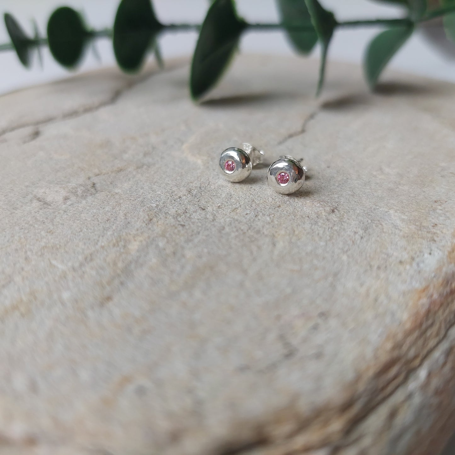 Sterling Silver Cubic Zirconia Stud Earrings – Timeless Pink CZ Stone Set Studs for Women.