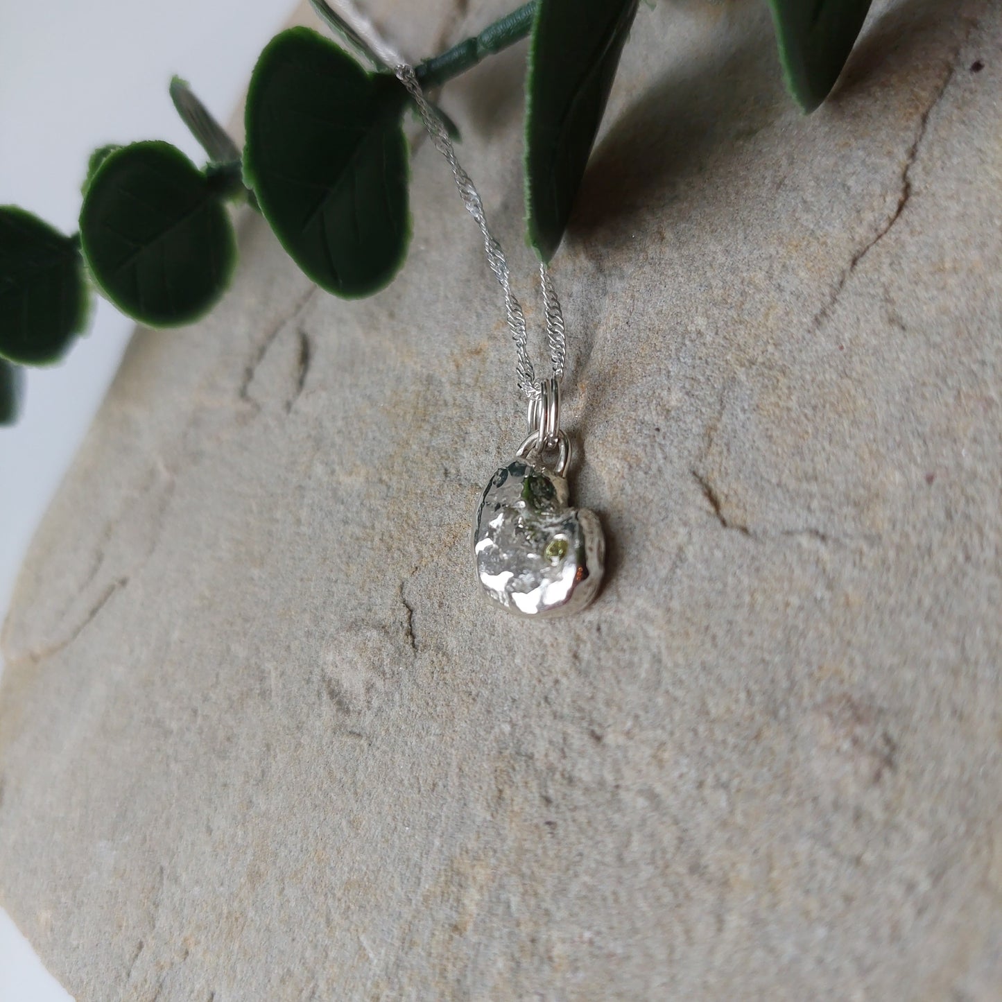 'Melt My Heart' - Molten Sterling Silver Heart Pendant with a Yellow CZ Sparkle
