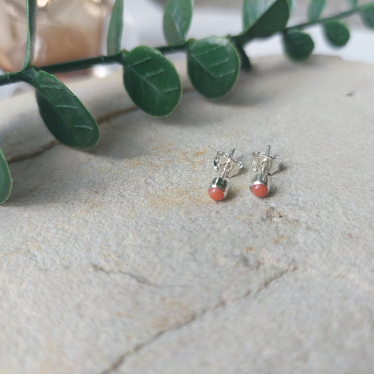 Genuine Coral and Silver Stud Earrings