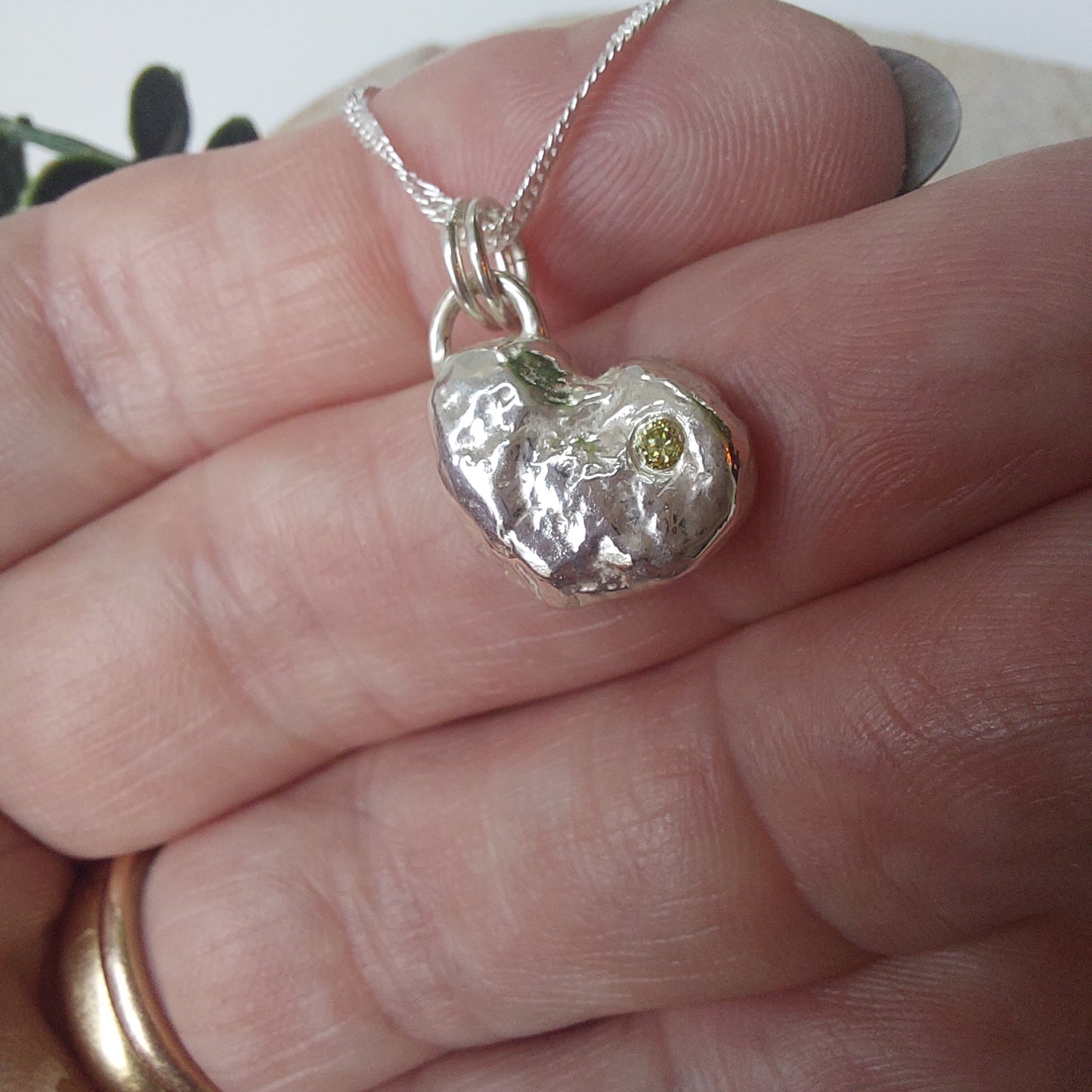 'Melt My Heart' - Molten Sterling Silver Heart Pendant with a Yellow CZ Sparkle
