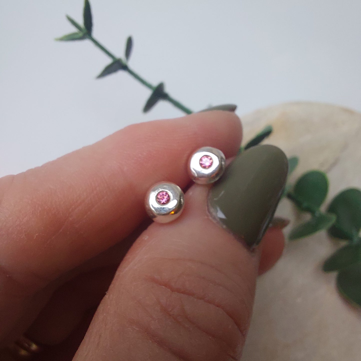 Sterling Silver Cubic Zirconia Stud Earrings – Timeless Pink CZ Stone Set Studs for Women.