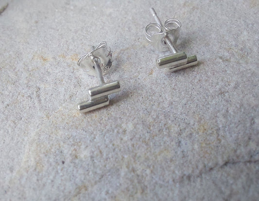 Contemporary Double Bar Silver Stud Earrings